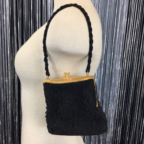 1940s Vintage Black Beaded Hong Kong Evening Bag
